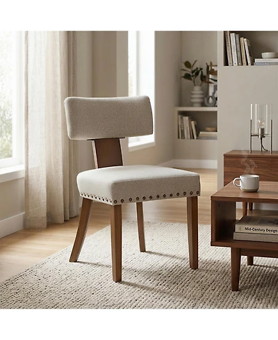 21x24x34 In Set of 2 Dining Chairs, Wood Frame with Linen Upholstered Seat for Kitchen Dining Room Modern Style, Beige
