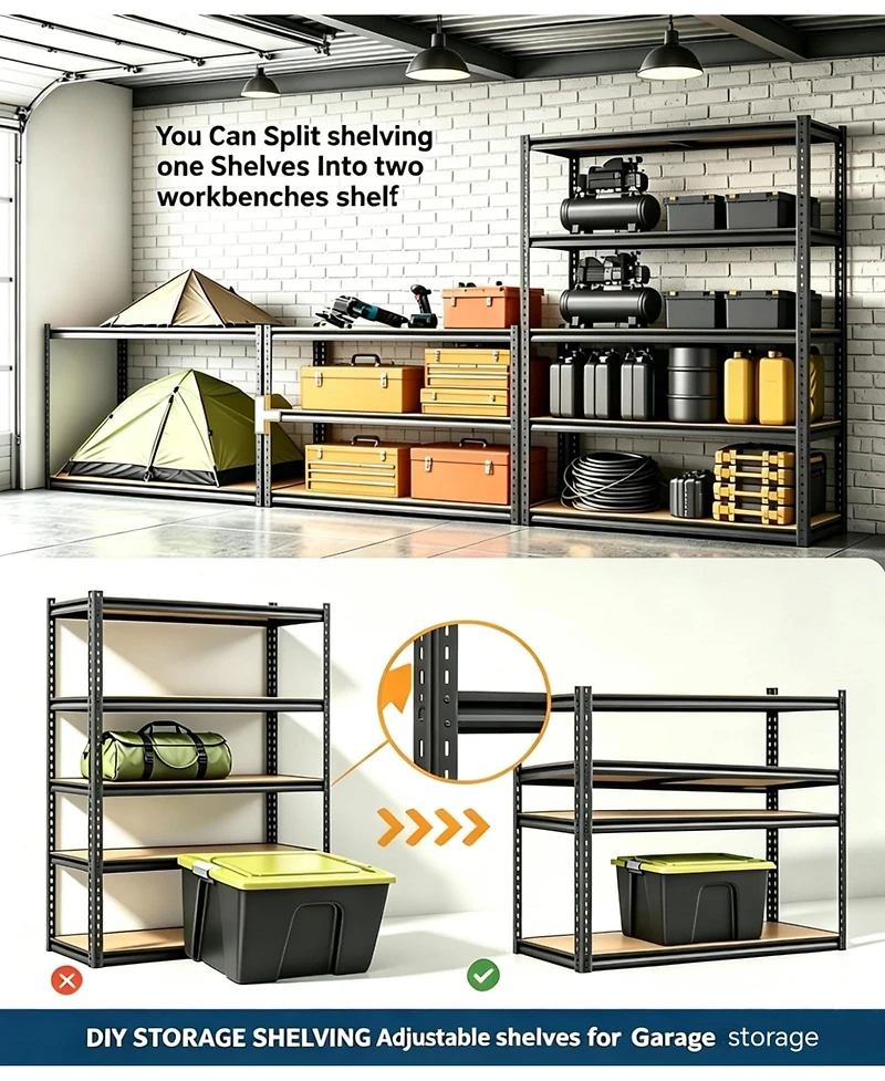 5-Tier Storage Shelving Unit, Carbon Steel Frame with Engineered Wood Shelves for Garage Basement Pantry Organization, Black