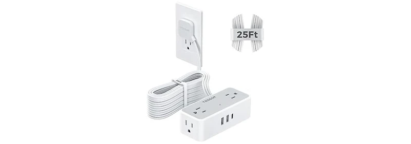 Tessan Wall Outlet Extender with 25 Feet, 1 Usb C, 2 Usb A for Home, Office and Travel