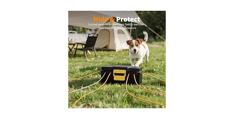 Tessan IP54 Outdoor Waterproof Electrical Connection Box, Large 6-Port Extension Cord Cover for Power Strips, Plugs, Timers & Holiday Lights, Black