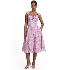 Miss Circle Women's Wynonna Mauve Cheetah Linen Keyhole Midi Dress