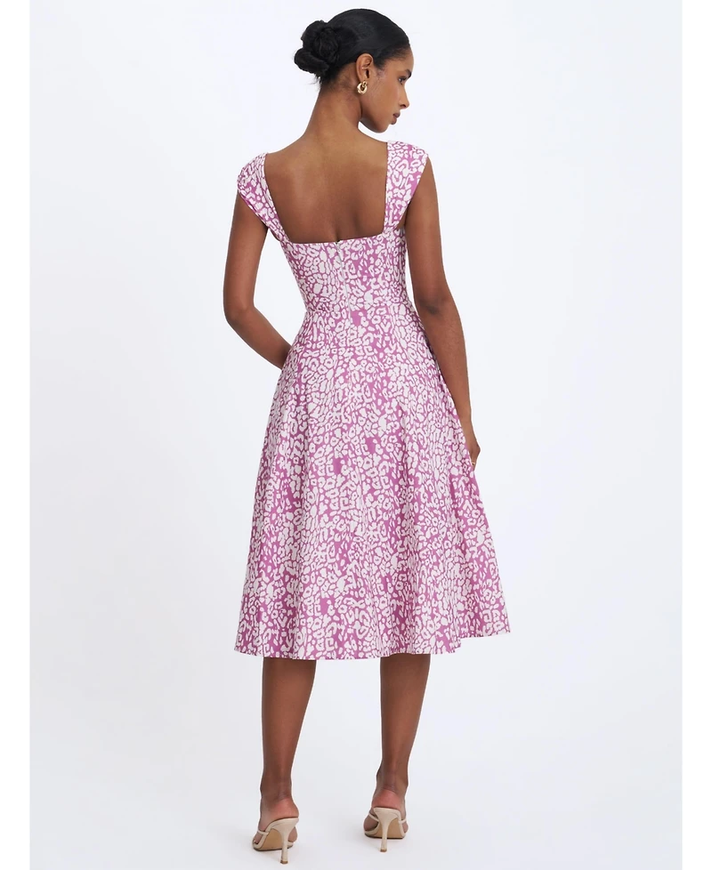 Miss Circle Women's Wynonna Mauve Cheetah Linen Keyhole Midi Dress