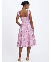 Miss Circle Women's Wynonna Mauve Cheetah Linen Keyhole Midi Dress