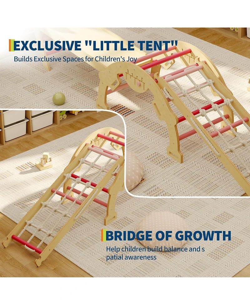 4 in 1 Toddler Climbing Toys Indoor with Ramp, Arch and Ladder, Triangle Set with Wood Construction, Climbing Set for Toddlers 1-3, Baby, Kids
