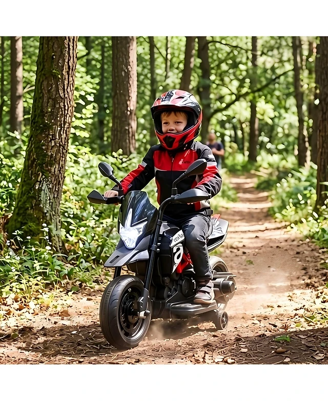 6V Kids Ride On Licensed Motorcycle Toy, Battery Powered Sport Bike with Training Wheels for Indoor Outdoor Play, Gray/Red/Black, Ages 3-6