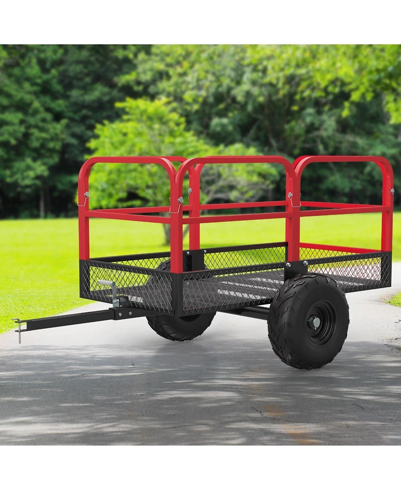 28x54x36 In Atv Heavy Duty Utility Trailer, Alloy Steel 1700 Lb Capacity with Mesh Sides for Garden Farm Land Transport, Red