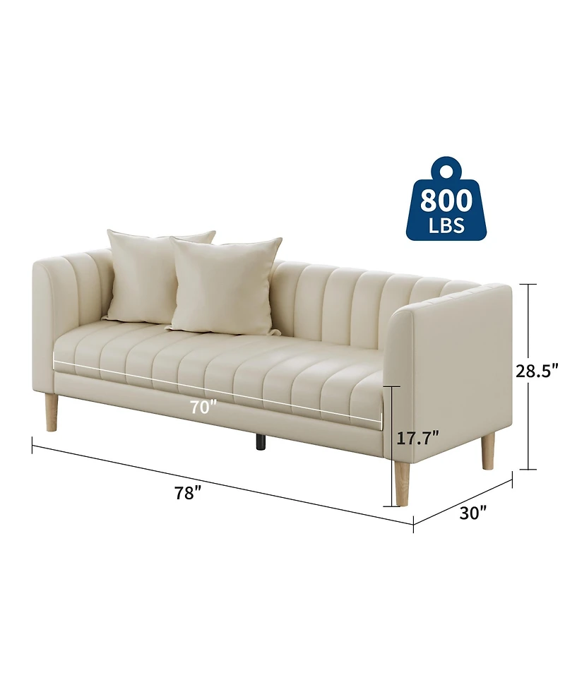 83"W 3-Seater Sofa with Tufted Back, Faux Leather Upholstered Couch with Engineered Wood Frame for Living Room, Apartment, Cream White