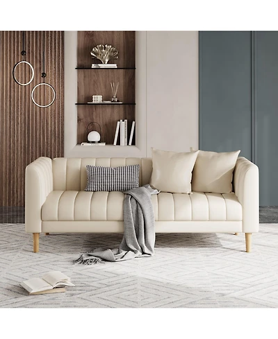 83"W 3-Seater Sofa with Tufted Back, Faux Leather Upholstered Couch with Engineered Wood Frame for Living Room, Apartment, Cream White