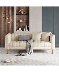 83"W 3-Seater Sofa with Tufted Back, Faux Leather Upholstered Couch with Engineered Wood Frame for Living Room, Apartment, Cream White