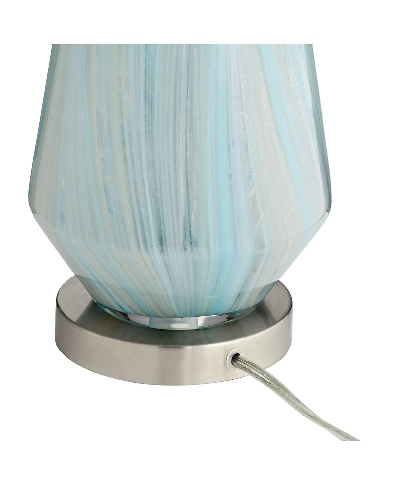 Possini Euro Design Jaime Modern Table Lamp with Square White Marble Riser 26" High Blue Gray Art Glass Drum Shade for Bedroom Living Room Bedside