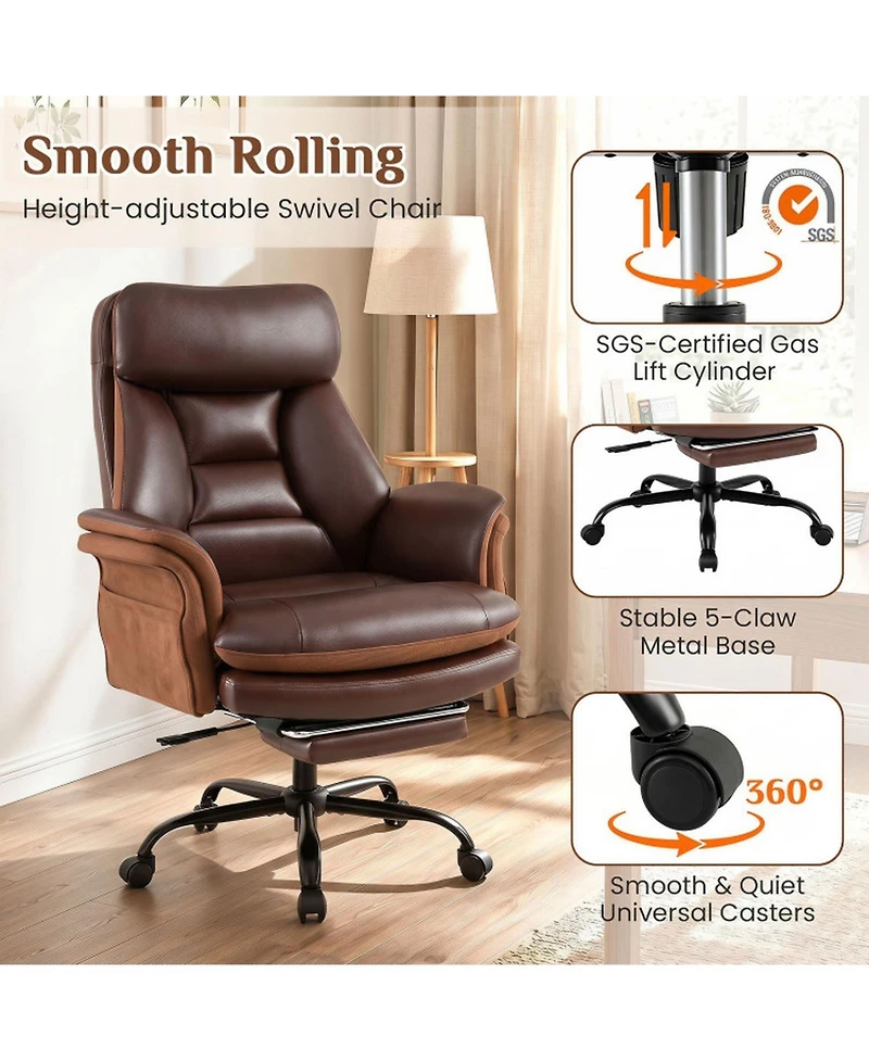 Sugift Big and Tall Ergonomic Office Chair with Faux Leather and Footrest