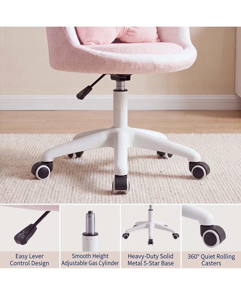 gaomon Office Vanity Chair with Wheels Comfy Desk for Girls Cute Computer Small Armless Adjustable Height Swivel Home Bedroom Task