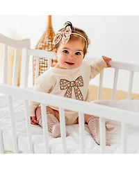 Sweet Wink Baby Girls Floral Bow Patch Long Sleeve Romper