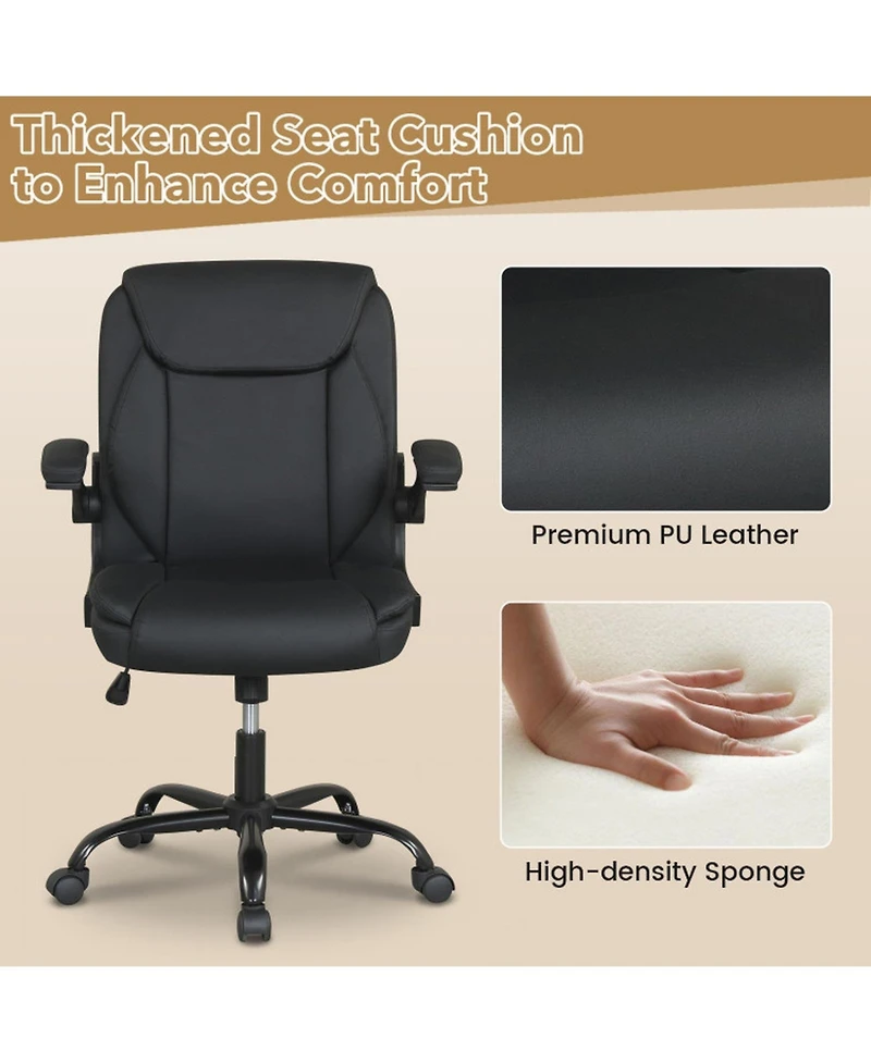 Sugift Ergonomic Leather Office Chair with Flip-Up Armrests and Rocking Function