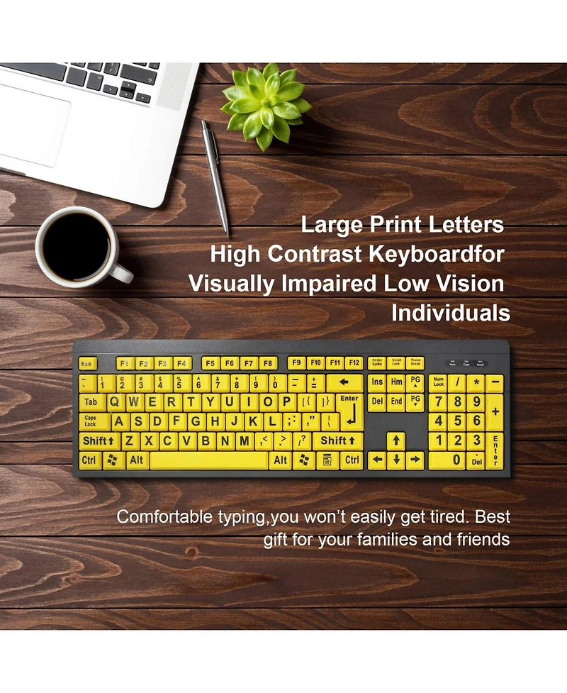 Lofree Large Print Wired Keyboard High Contrast Oversized Letters For Low Vision