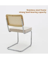 Flynama Set of 2 Champagne Velvet Rattan Cantilever Dining Chairs, Chrome Tubular Steel Breuer Stackable Side Chairs