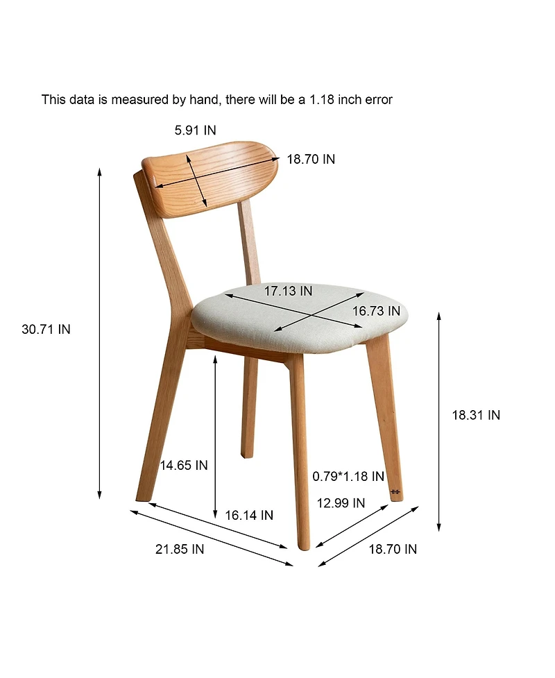 Flynama Set of 2 Natural Fas Grade Oak Upholstered Dining Chairs, Removable Washable Cushion