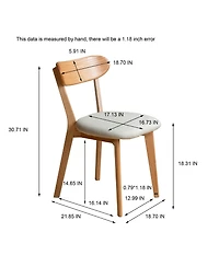 Flynama Set of 2 Natural Fas Grade Oak Upholstered Dining Chairs, Removable Washable Cushion