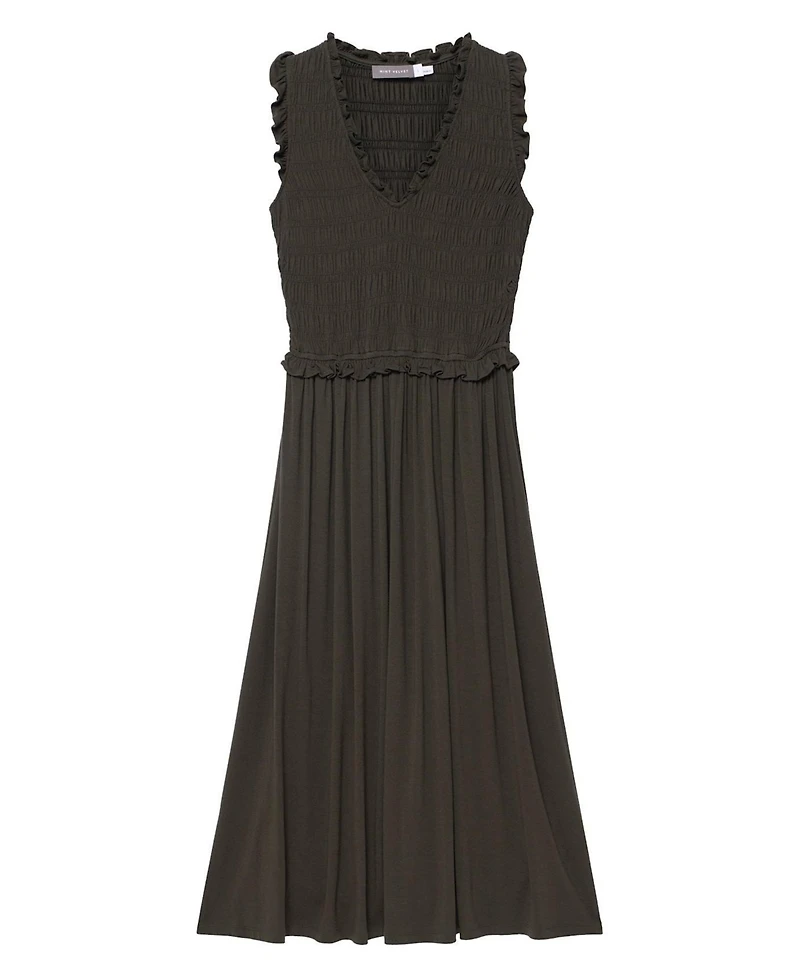 Mint Velvet Women's Shirred Ruffle Midi Dress