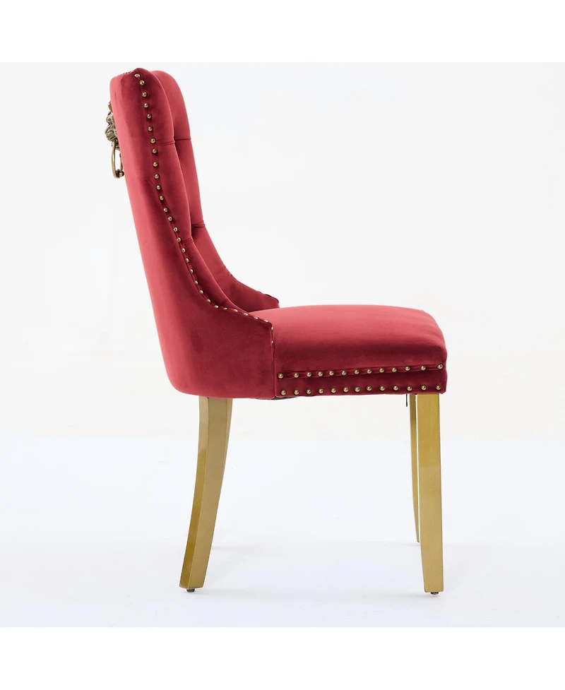 Flynama Mid-Century Modern Velvet Dining Chairs Set of 2 with Lion Head Pull Ring, Tufted Upholstered Chair