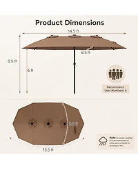 Gymax 15.5 Feet Extra-Large Patio Umbrella with 12 Ribs Light Modes 144 Solar Led Lights