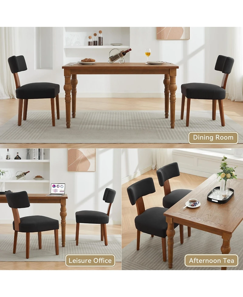 Flynama Set of 2 Linen Curved Wingback Dining Chairs, Rubber Wood Legs 250lbs Weight Limit