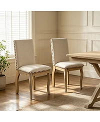 Flynama Set of 2 Upholstered Dining Chairs with Rubber Wood Frame, Fabric Seat, Nailhead Detail