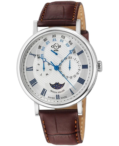 GV2 by Gevril Men's Maestro Swiss Quartz Leather Strap Watch
