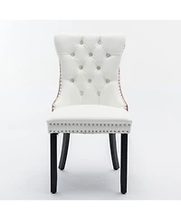 Flynama Set of 2 Pu Velvet Tufted Swivel Dining Office Chairs, Metal Base Caster Wheels Height Adjustable