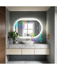 Luvodi Oval Led Bathroom Wall-Mounted with Bluetooth Speaker 35.4"x23.6" Vanity Mirror with Memory Function