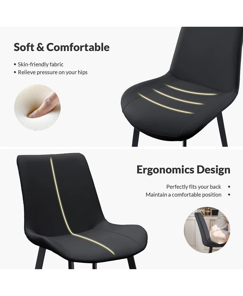 Flynama Set of 2 Pu Leather Dining Chairs, Carbon Steel Metal Legs 330 Lbs Weight Capacity