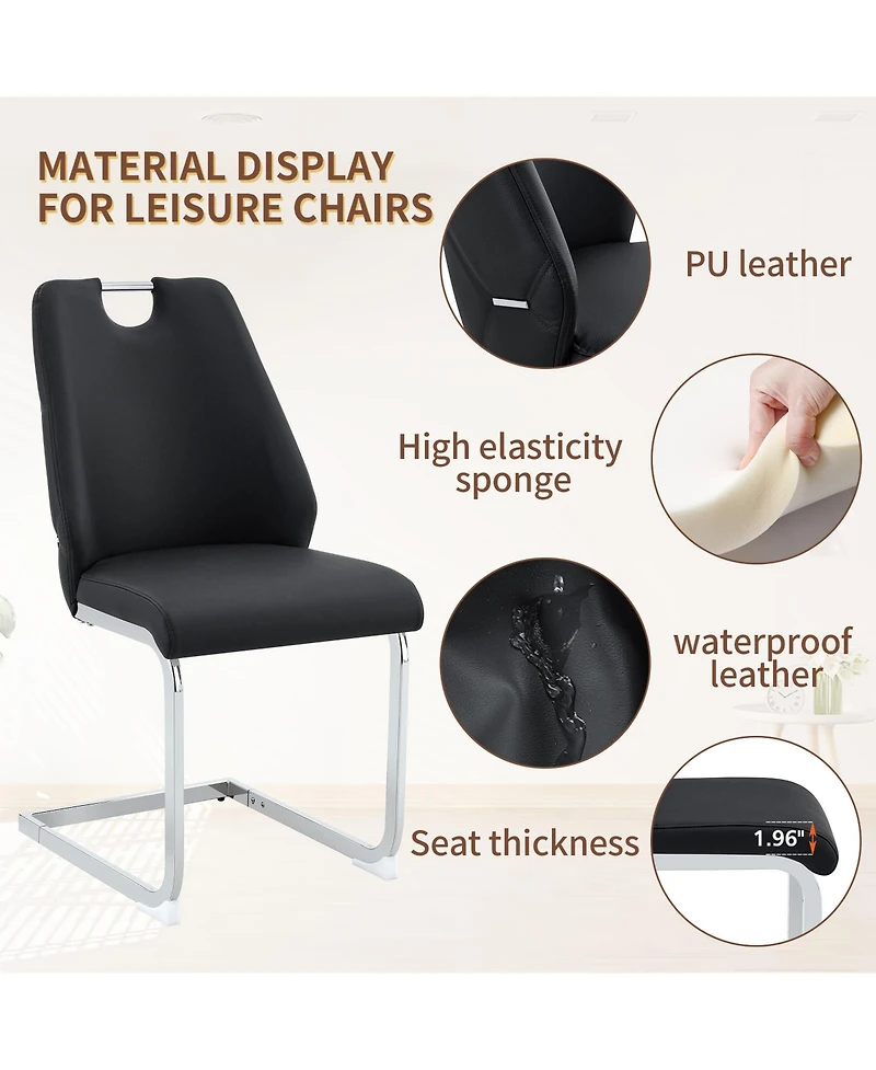 Flynama Set of 2 Mesh Pu High Back Dining Chairs, Back Ring Chrome Pull Handle Solid Iron Frame
