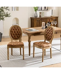 Flynama Set of 2 French Pu Leather Tufted Nailhead Dining Chairs, Solid Wood Frame 300 Lbs Load