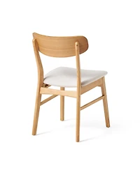 Flynama Set of 2 Minimalist Light Fabric Dining Chairs, Solid Rubberwood Legs