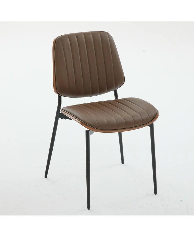 Flynama Set of 2 Mid Century Modern Faux Leather Dining Chairs with Walnut Bentwood Back and Metal Legs