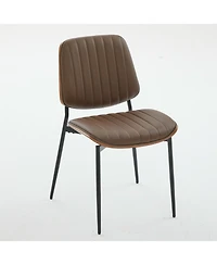 Flynama Set of 2 Mid Century Modern Faux Leather Dining Chairs with Walnut Bentwood Back and Metal Legs