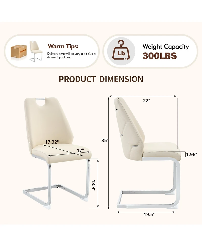 Flynama Set of 2 Pu Mesh Texture High Back Dining Chairs, Back Ring Chrome Pull Handle Solid Iron Frame
