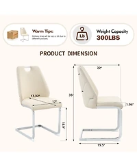 Flynama Set of 2 Pu Mesh Texture High Back Dining Chairs, Back Ring Chrome Pull Handle Solid Iron Frame