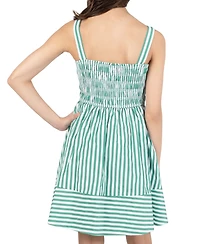 Rare Editions Girls' 7-16 Striped Cotton Smocked Bodice To Shirred Dress