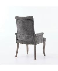 Flynama Upholstered Chenille Arm Dining Chair, Tufted Accent Chair with Curved Solid Wood Legs