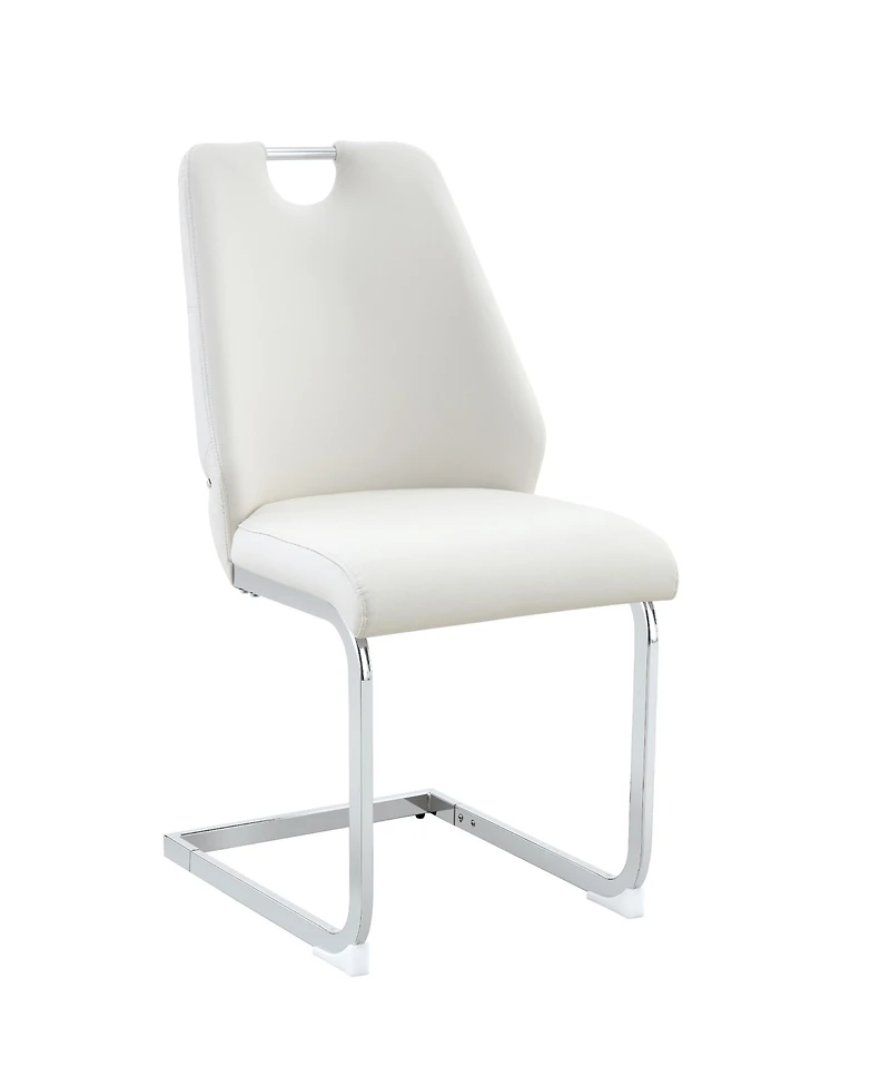 Flynama Set of 2 Mesh Pu High Back Dining Chairs, Back Ring Chrome Pull Handle Solid Iron Frame