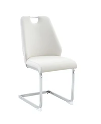 Flynama Set of 2 Mesh Pu High Back Dining Chairs, Back Ring Chrome Pull Handle Solid Iron Frame