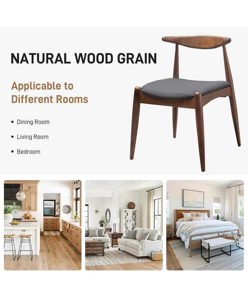 Flynama Set of 2 Rubberwood Dining Chairs, Ergonomic Arched Back Tsca Foam 300lbs Capacity