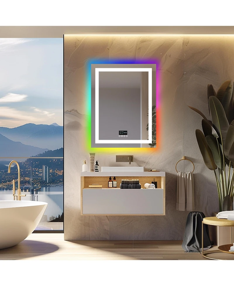 Luvodi Rgb Backlit + Front Lighted 28"x36" Led Bathroom Mirror with Bluetooth Speaker Time Temperature Display Memory Function