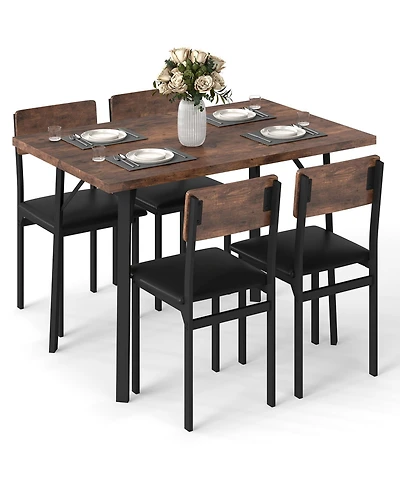 Mecale Piece Industrial Dining Set with 4 Pu Leather Chairs