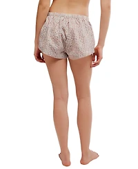 Free People Women's Cross My Heart Pull-On Crinkled Plaid Boxer Shorts, 2" Inseam