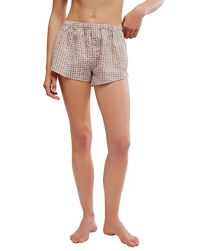 Free People Women's Cross My Heart Pull-On Crinkled Plaid Boxer Shorts, 2" Inseam