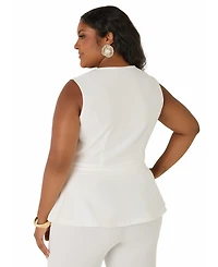 Ashley Stewart Plus Sleeveless Button Peplum Vest
