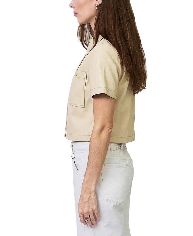 Central Park West Women's Quinn Cropped Short-Sleeve Point Collar Jacket