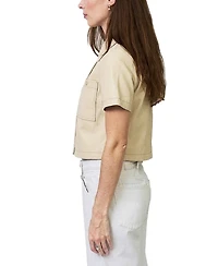Central Park West Women's Quinn Cropped Short-Sleeve Point Collar Jacket